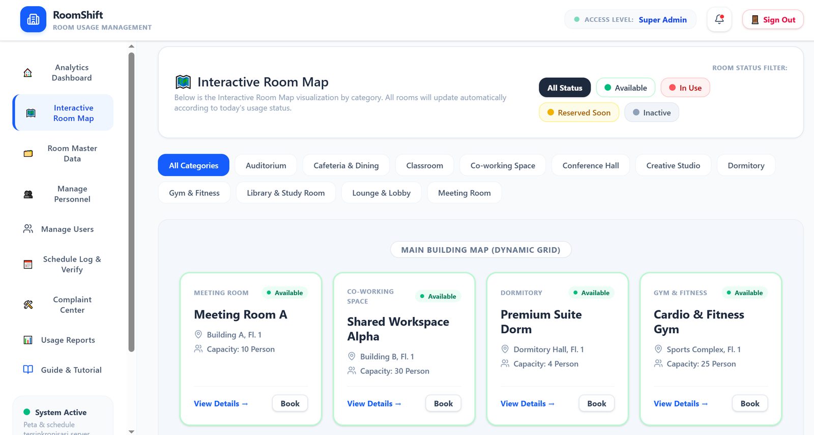 RoomShift interactive room map